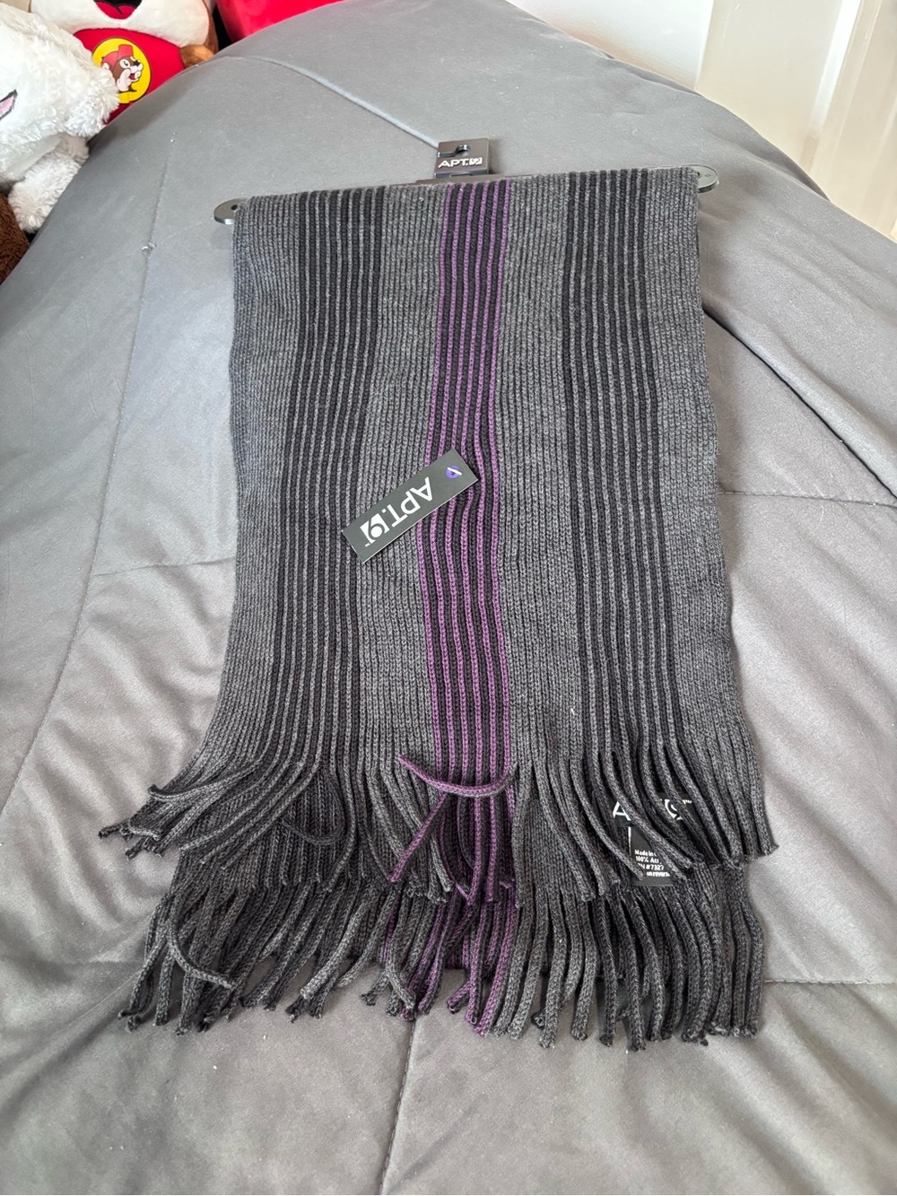 Apt. 9 Charcoal Gray Scarf with Purple Center Stripe